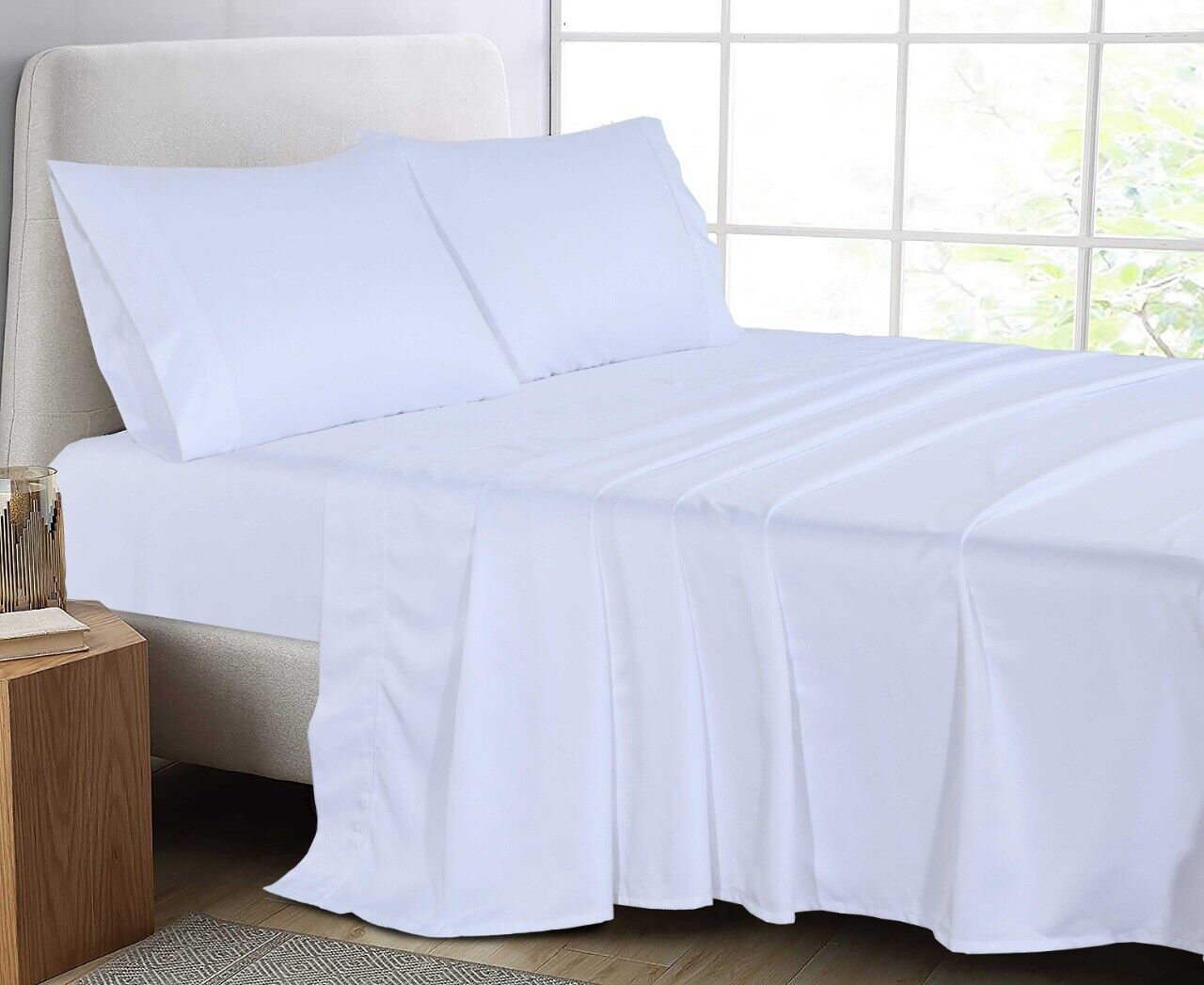 Cotton with Satin Sheet in a Set - 2 Pillows, 1 Flat & 1 Fitted Sheet